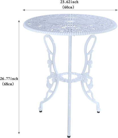C/G 3-Piece Bistro Set - Outdoor Patio Table Set, Anti-Rust Cast Aluminum, White