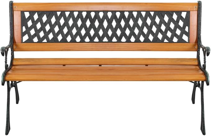 Knocbel 49 Inch Outdoor Bench Patio Garden Porch Chair Loveseat Weather-Resistant with Wood Slatted Seat, Curved Armrests & Metal Frame, 330lbs Weight Capacity (Bronze and Natural)
