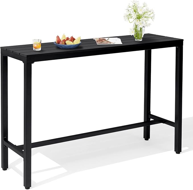 Crestlive Products Outdoor Bar Table, 55'' Rectangle Patio Counter Height Table High Pub Table with Waterproof Top and Sturdy Metal Frame for Balcony, Bistro, Garden, Backyard, Hot Tub (Black)