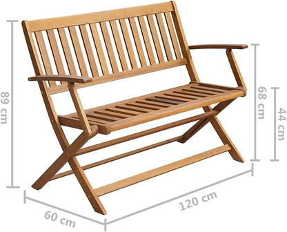 Patio Bench Outdoor Patio Bench Wood Garden Folding Bench with Armrests, Cushion 47.2" Solid Acacia Wood