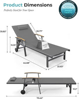 Ciokea Outdoor Lounge Chair with Pillow, 5-Position Aluminum Chaise Lounge with Wheels & Armrests - Photo 2