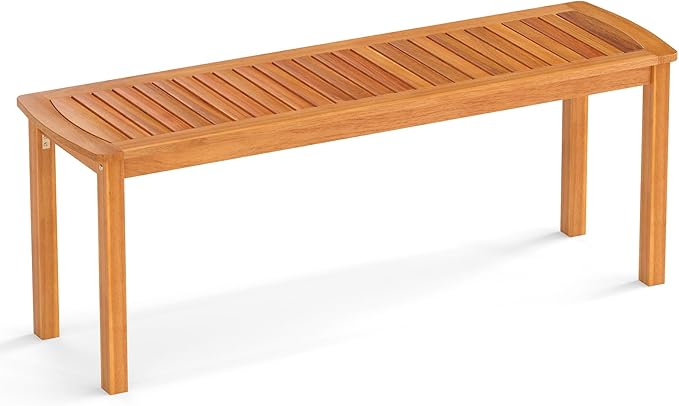 Tangkula Acacia Wood Outdoor Bench, 47" Patio Dining Bench with Slatted Seat, Backless Wooden Garden Bench - Photo 1