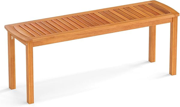 Tangkula Acacia Wood Outdoor Bench, 47" Patio Dining Bench with Slatted Seat, Backless Wooden Garden Bench, Farmhouse Furniture for Garden, Entryway, Poolside, Porch, Balcony, Park & Deck
