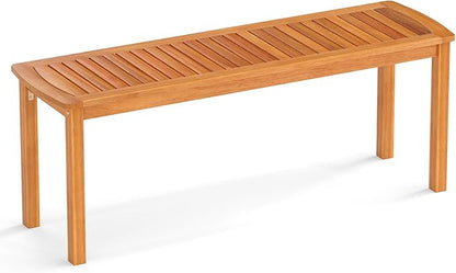 Tangkula Acacia Wood Outdoor Bench, 47" Patio Dining Bench with Slatted Seat, Backless Wooden Garden Bench, Farmhouse Furniture for Garden, Entryway, Poolside, Front Porch, Balcony, Park & Deck