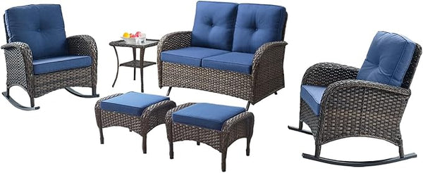 Belord 6 Pieces Outdoor Patio Furniture Set with Wicker Rocking Chairs - Photo 1