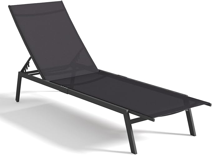 AECOJOY Patio Lounge Chairs for Outside, Adjustable Outdoor Chaise Lounge with Wheels and Adjustable 5-Position Recliner for Pool, Beach, Backyard, Deck, Lawn, Black