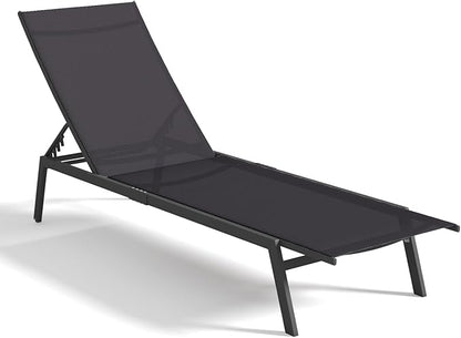 AECOJOY Patio Lounge Chairs for Outside, Adjustable Outdoor Chaise Lounge with Wheels and Adjustable 5-Position Recliner for Pool, Beach, Backyard, Deck, Lawn, Black