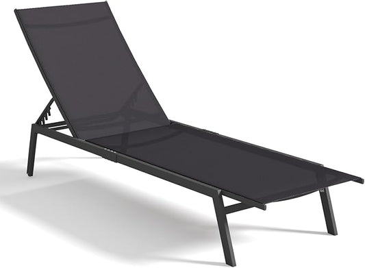 AECOJOY Patio Lounge Chairs for Outside, Adjustable Outdoor Chaise Lounge with Wheels and Adjustable 5-Position Recliner for Pool, Beach, Backyard, Deck, Lawn, Black
