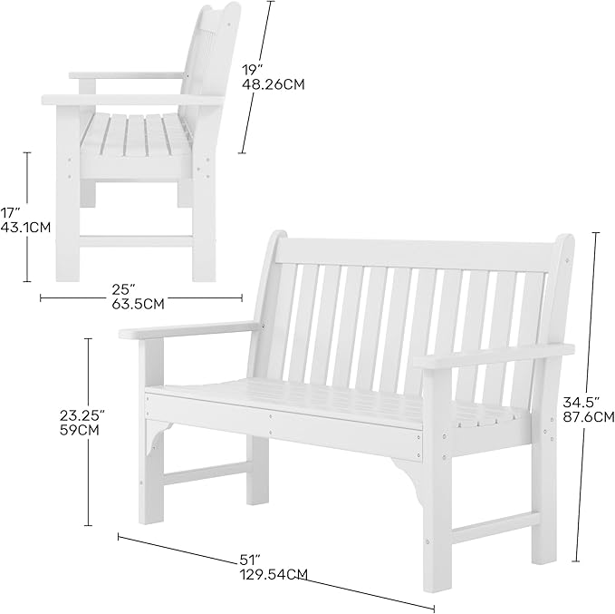 Costaelm Garden Bench, Farmhouse Park Front Porch for Entryway Bench Outdoor Seating Low Bench Patio Bench Outside/Indoor, White