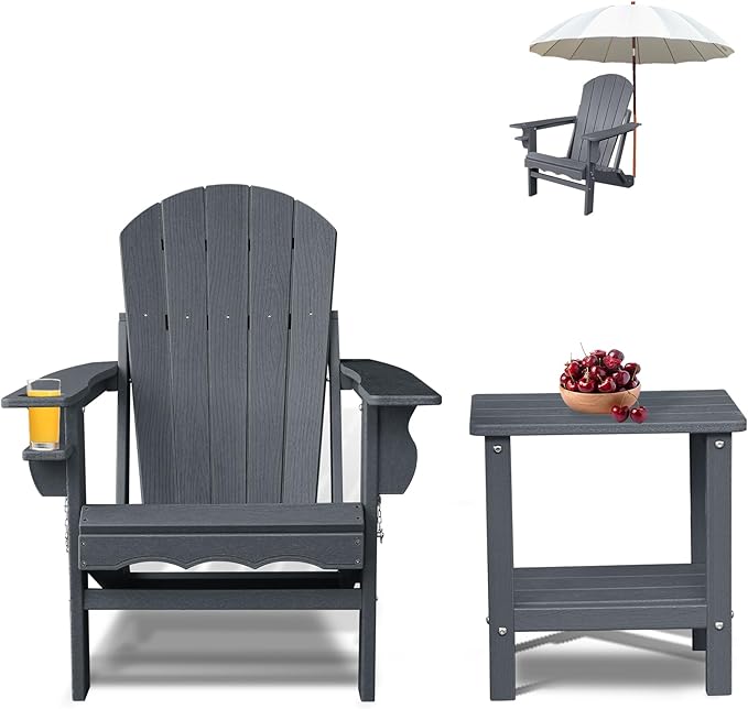 Folding Adirondack Chairs, Oversized HDPE Adirondack Chairs with Side Table and Cup Holder - Photo 1