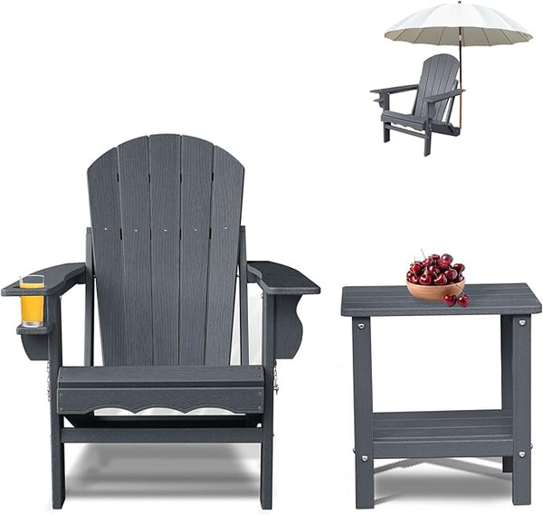 Folding Adirondack Chairs, Oversized HDPE Adirondack Chairs with Side Table and Cup Holder - Photo 1