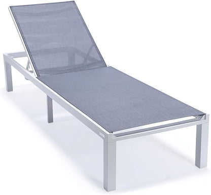 LeisureMod Marlin Aluminum Outdoor Chaise Lounge Chair (Set of 2) - Mesh Sling Fabric Seat White Aluminum Frame Beach, Pool Lounge Chair for Modern Patio Lawn, Garden and Backyard (Dark Grey)