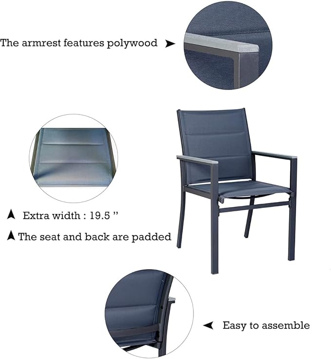 Kozyard 7 Piece Outdoor Patio Dining Set for 6, Patio Furniture Set with Dining Table and 6 Padded Textilene Chairs, All-Weather Metal Frame for Backyard, Porch, Deck, Garden, Gray