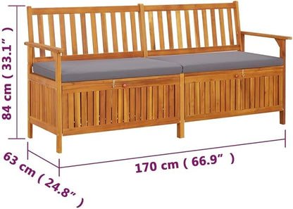 Garden Bench Deck Bench Storage Bench with Cushion 66.9" Solid Wood Acacia