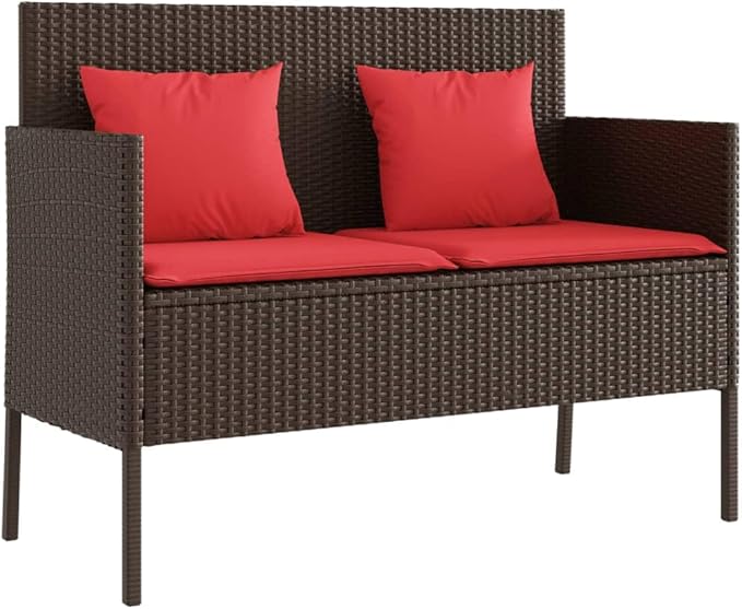 Garden Bench Deck Bench Patio Bench with Cushions Brown Poly Rattan