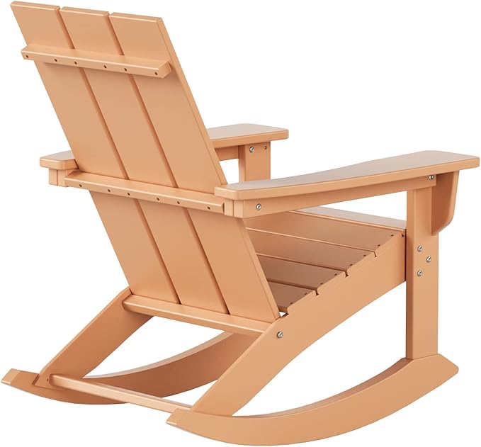 WestinTrends Ashore Patio Rocking Chairs Set of 4, All Weather Poly Lumber Plank Adirondack Rocker Chair, Modern Farmhouse Outdoor Rocking Chairs for Porch Garden Backyard and Indoor, Teak