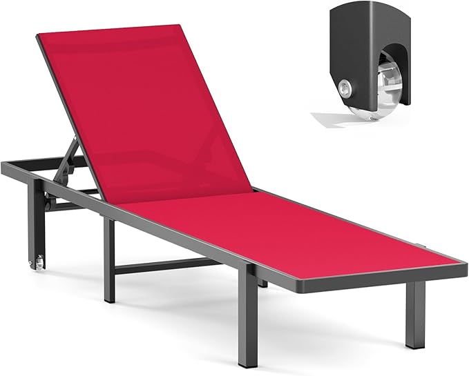 Ciokea Aluminum Chaise Lounge Chair Outdoor with Wheels - Photo 1
