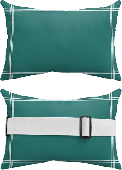T&H XHome Outdoor Pillow for Chaise Lounge Chair, Solid Color Dark Cyan Waterproof Headrest Pillow Lumbar Pillows with Insert & Adjustable Elastic Strap for Beach, Poolside, Patio, Office (1 Pack)