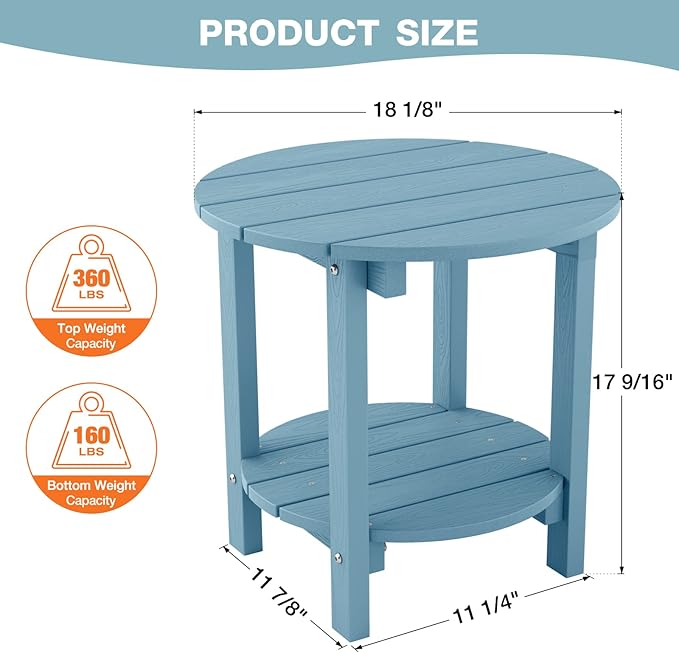 YEFU Adirondack Side Table, 18" Double Outdoor Side Table Set of 2, Poly Lumber end Table, Weather Resistant for Indoor - Photo 3