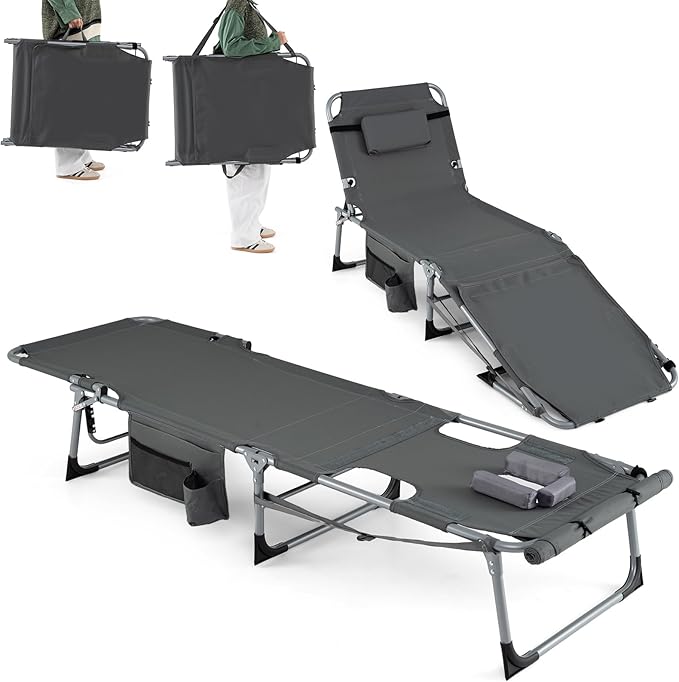 Goplus Tanning Chair with Face Arm Holes, Portable Sunbathing Chair w/4-Level Backrest, Head Pillow - Photo 1