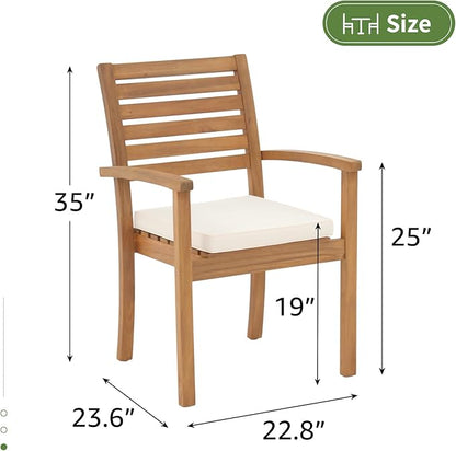 OC Orange-Casual Stackable Patio Dining Chairs Set of 4, Outdoor Acacia Wooden Chairs w/Armrest & Removeable Fabric Cushion, for Porch, Backyard, Garden, Indoor, Beige