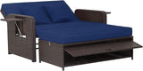 COSTWAY Patio Rattan Daybed with Cushions, Outdoor Wicker Loveseat Sofa with Storage Ottoman - Photo 1