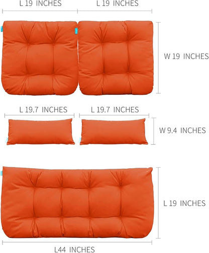 QILLOWAY Outdoor Patio Wicker Seat Cushions Group Loveseat/Two U-Shape/Two Lumbar Pillows for Patio Furniture,Wicker Loveseat,Bench,Porch,Settee of 5 (Orange)