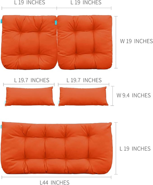 QILLOWAY Outdoor Patio Wicker Seat Cushions Group Loveseat/Two U-Shape/Two Lumbar Pillows for Patio Furniture,Wicker Loveseat,Bench,Porch,Settee of 5 (Orange)