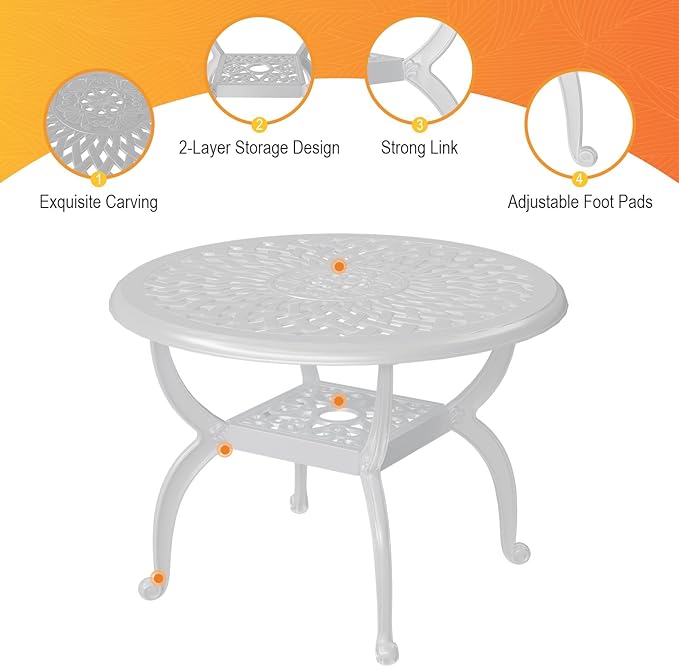 Round Outdoor Coffee Table, Cast Aluminum Side Table with Storage, Indoor End Table - Photo 4