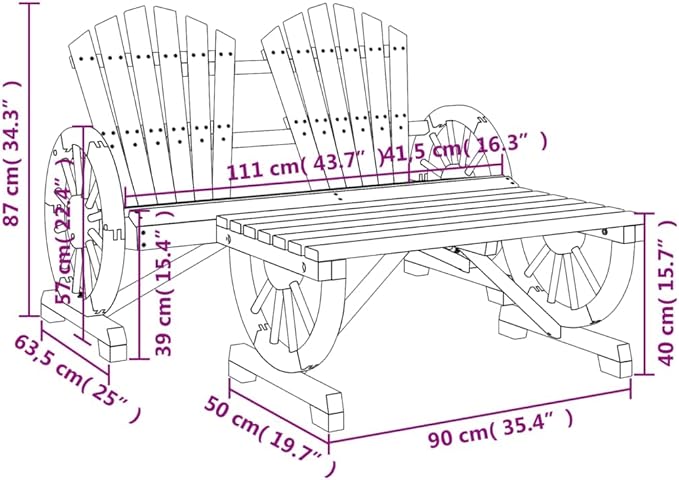 Solid Fir Wood Adirondack Chair and Table Set with Wagon-Wheel Armrests for Outdoor Patio and Balcony - Photo 2