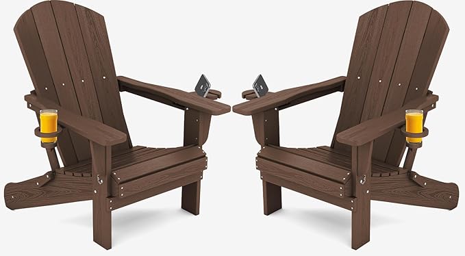 SERWALL Adirondack Chair with Cup Holders - Composite Adirondack Chairs Set of 2 HDPE Outdoor Chairs All Weather Use - Photo 1