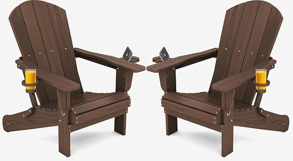 SERWALL Adirondack Chair with Cup Holders - Composite Adirondack Chairs Set of 2 HDPE Outdoor Chairs All Weather Use - Photo 1
