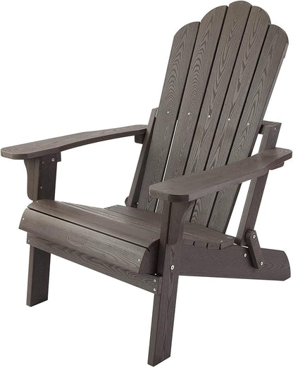 hOmeHua Folding Adirondack Chair, HIPS Foldable Adirondack Chairs Weather Resistant, Plastic Outdoor Chair for Patio, Backyard Deck, Fire Pit Lawn Porch (Dark Brown)