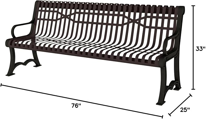 COATEDOUTDOORFURNITURE Coated Outdoor Furniture Heavy-Duty Outdoor Bench Thermoplastic Coated, Slatted Steel, Commercial-Grade Garden Bench, Made in America (Portable with Back, 4 Ft, Brown)