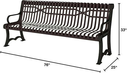COATEDOUTDOORFURNITURE Coated Outdoor Furniture Heavy-Duty Outdoor Bench Thermoplastic Coated, Slatted Steel, Commercial-Grade Garden Bench, Made in America (Portable with Back, 4 Ft, Brown)