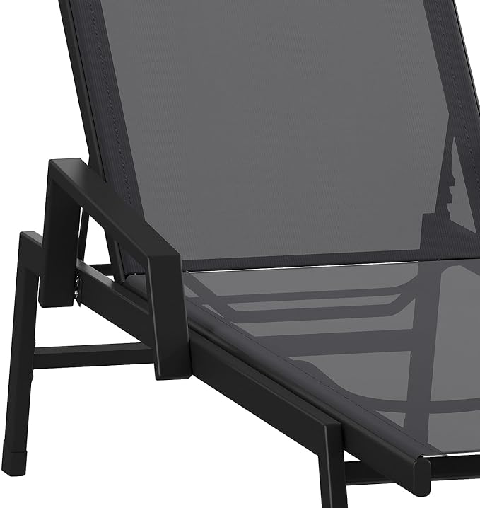 Flash Furniture Brazos Set of 2 Adjustable Chaise Lounge Chairs with Arms, All-Weather Outdoor Five-Position Recliners, Black/Black