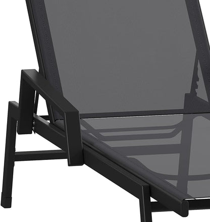 Flash Furniture Brazos Set of 2 Adjustable Chaise Lounge Chairs with Arms, All-Weather Outdoor Five-Position Recliners, Black/Black