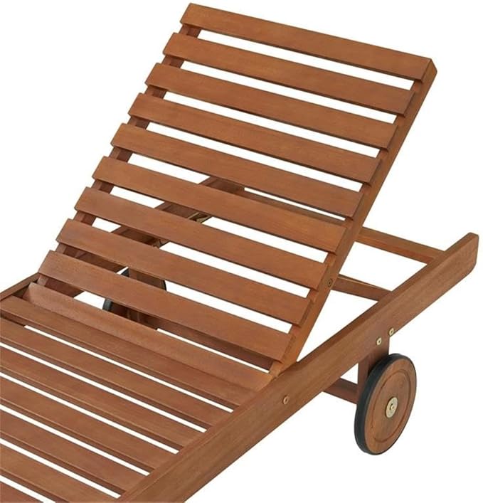 Eucalyptus Wood Outdoor Reclining Lounge Chair with Wheels 5 Position Adjustable Back 73 in. x 24 in. Weather-Resistant and Durable for Patio & Backyard Outdoor Furniture