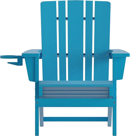 Flash Furniture Halifax Adirondack Chair with Cup Holder, Weather Resistant Poly Resin Adirondack Chair, Blue