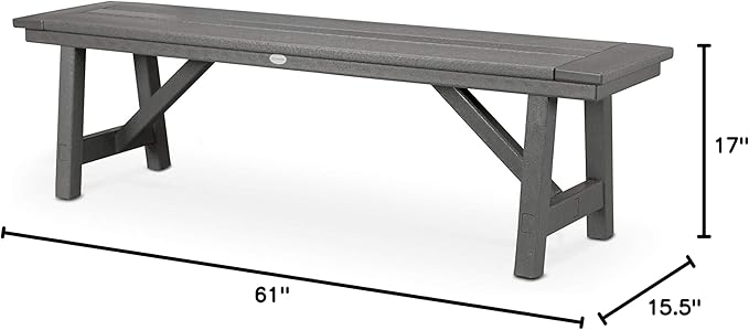POLYWOOD Rustic Farmhouse 60 Inch Backless Bench, Outdoor Patio Garden Furniture, All-Weather HDPE Lumber, Slate Grey