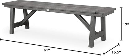 POLYWOOD Rustic Farmhouse 60 Inch Backless Bench, Outdoor Patio Garden Furniture, All-Weather HDPE Lumber, Slate Grey