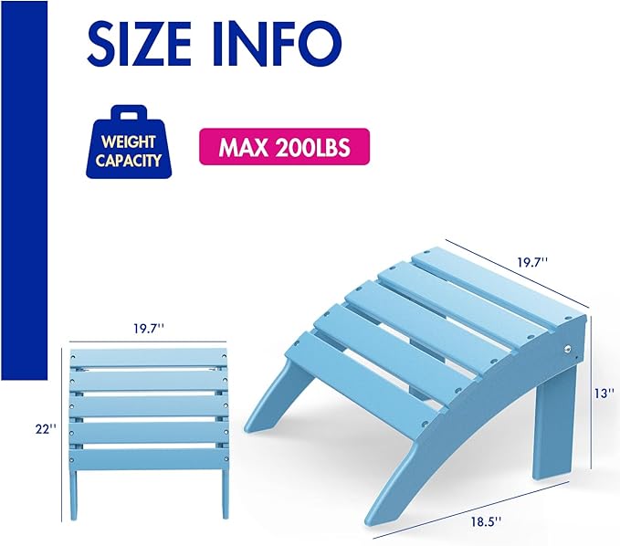 BRIOPAWS Adirondack Ottomans | Folding | Set of 2 | HDPE Plastic | Arctic Outdoor Foot Rest | All Weather | Patio Footrest for Adirondack Chair | Foot Stool for Deck Porch | 19.7W x 18.5L x 13H Inch