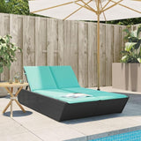Outdoor Double Chaise Lounge with Turquoise Cushions, 4-Position Adjustable PE Rattan Backrest - Photo 1