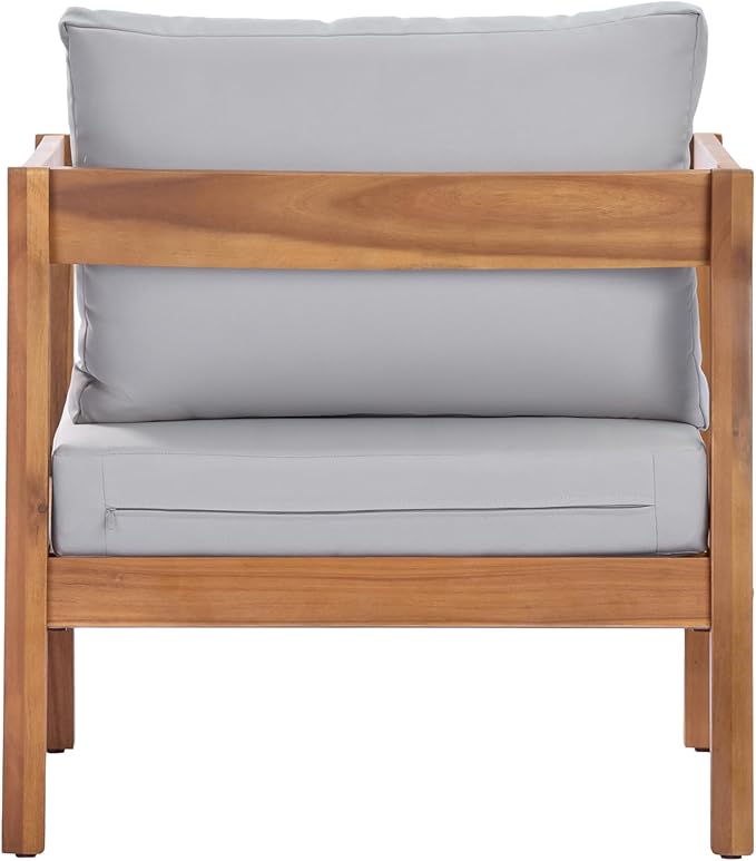 Merax 25" Acacia Solid Wood Outdoor Lounge Chair, Teak Finish Frame with Light Grey Cushion, Patio & Garden Chair - Photo 5