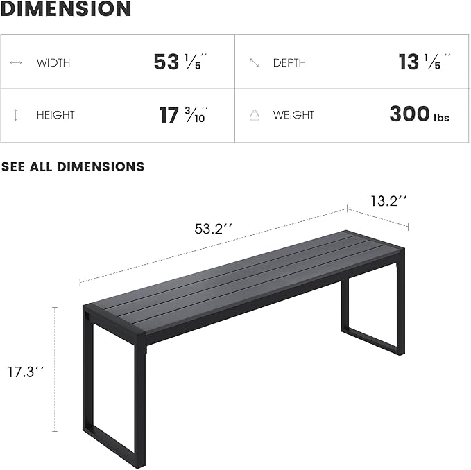 Outdoor Patio Backless Bench Set of 2, 53.2" All-Weather Long Metal Garden Bench Seat for Backyard, Porch,Lawn, Grey
