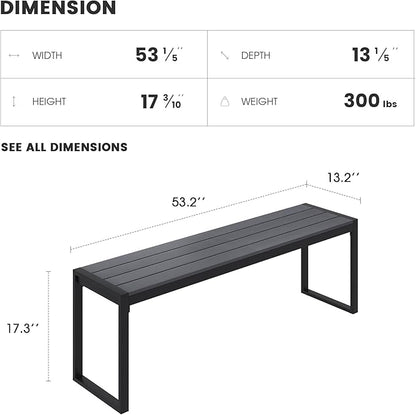 Outdoor Patio Backless Bench Set of 2, 53.2" All-Weather Long Metal Garden Bench Seat for Backyard, Porch,Lawn, Grey