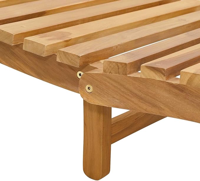 Solid Teak Wood Sun Lounger, Folding Outdoor Chaise Lounge Chair for Garden, Patio, Poolside, Heavy Duty Reclining Deck Furniture, 77.95 x 21.65 x 23.03 Inches
