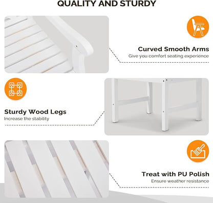 VINGLI Outdoor Dining Chairs Set of 6, Heavy Duty 330 LBS Wooden Patio Chairs with Comfortable Backrest, Solid Wood Patio Dining Chairs Garden Chairs for Yard, Front Porch and Deck (White, 6 PCS)