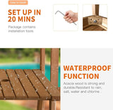 FDW Outdoor Patio Bench Wood Garden Bench Park Bench Acacia Wood with Table for Pool Beach Backyard Balcony Porch Deck - Photo 5