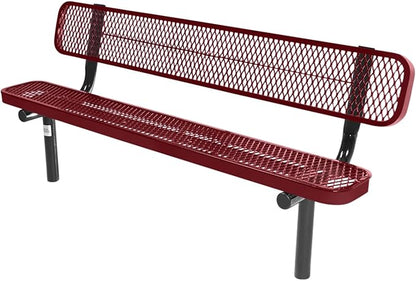 COATEDOUTDOORFURNITURE Coated Outdoor Furniture Heavy-Duty Outdoor Bench Thermoplastic Coated, Expanded Metal, Commercial-Grade Seating, Made in America (Inground with Back, 6 Ft, Burgundy)